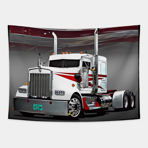 Kenworth Truck and The American Flag by Gas Autos T-Shirt Tapestry by GasAut0s