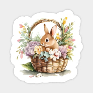 Bunny in basket with flowers Magnet