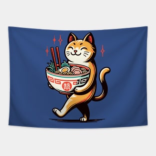 Cat carrying ramen noodles Tapestry