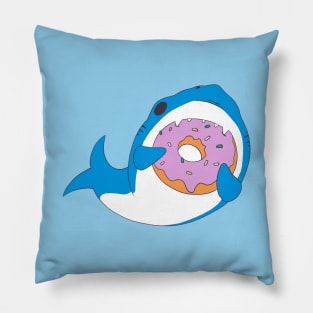 Funny Kawaii Shark Eating Donut Humor Pillow