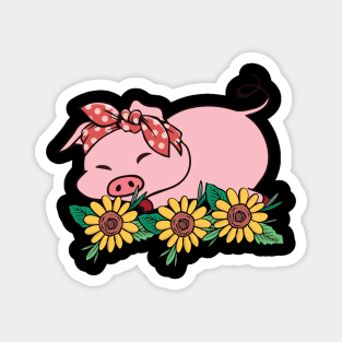 Cute Pig Bandana Sunflower Magnet