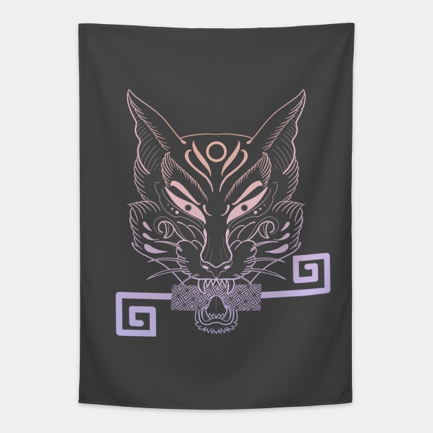 Magic kitsune fox with key Tapestry by Blacklinesw9