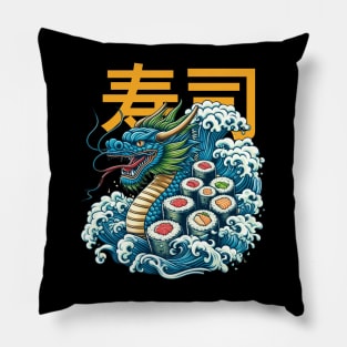 Great sushi dragon - retro Pillow