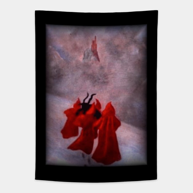 Aleister Crowley - Four Red Monks Carrying A Goat Across The Snow To Nowhere. Tapestry by OriginalDarkPoetry