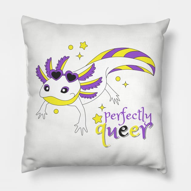 Nonbinary Pride Axolotl Pillow by Nerd Trinkets