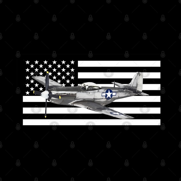 North American P-51 Mustang US American Flag WW2 WWII Plane by Dirty Custard Designs 