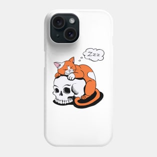 red orange cat sleeping on the vampire skull Phone Case