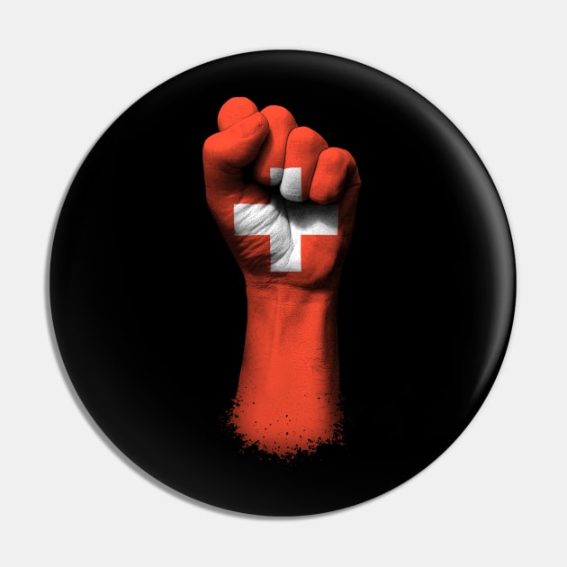 Flag of Switzerland on a Raised Clenched Fist Pin by jeffbartels