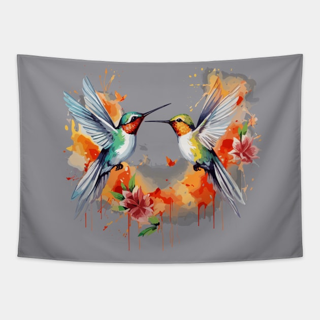 Pair of gracefully flying tropical birds Tapestry by Magliette