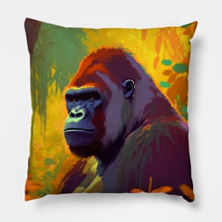 Gorilla Ape Animal Portrait Painting Wildlife Outdoors Adventure Pillow