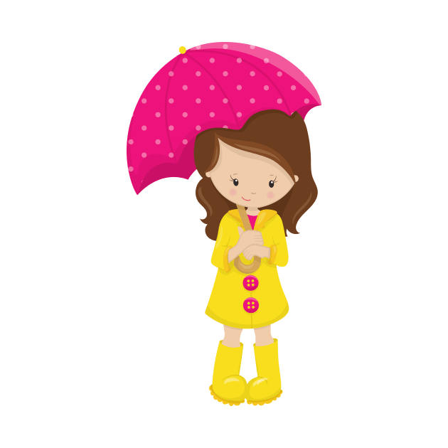 Girl In Raincoat, Girl With Umbrella, Brown Hair by Jelena Dunčević