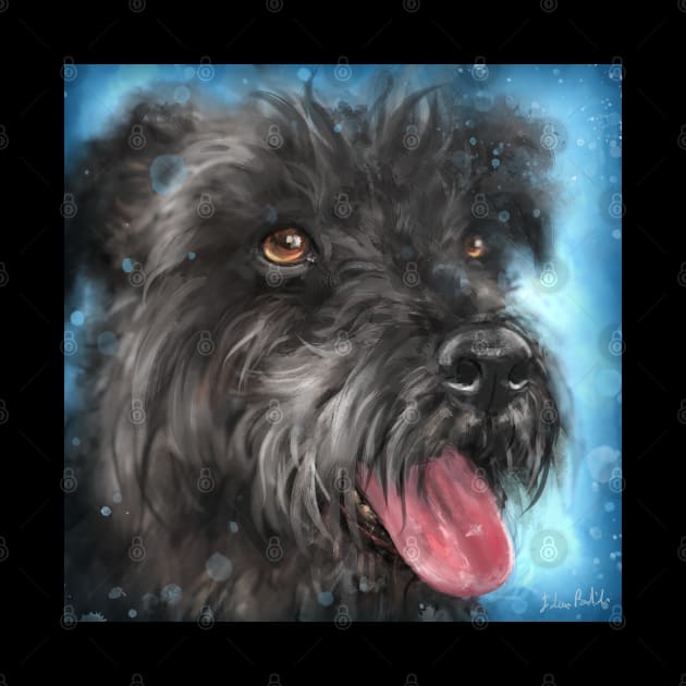 Painting of a Black Schnauzer With Its Tongue Out on Blue Background by ibadishi