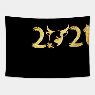 Happy New Year Of The Ox Chinese Zodiac Symbol 2021 Ox Silhouette New Year Gift Tapestry