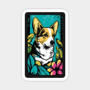 Corgi Dog Vibrant Tropical Flower Tall Retro Vintage Digital Pop Art Portrait 3 Magnet