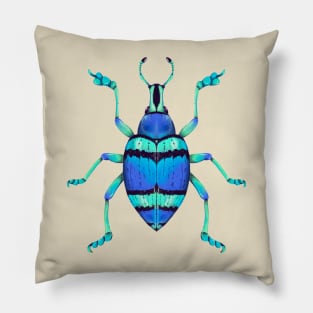 Blue and Green Glitter Weevil Beetle Pillow