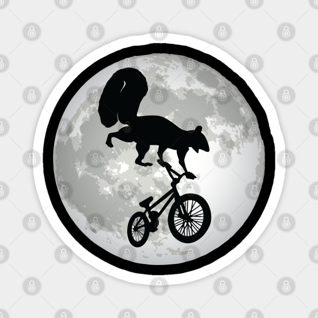 Squirrel on a BMX Bike with Moon Design Magnet by Graphic Duster