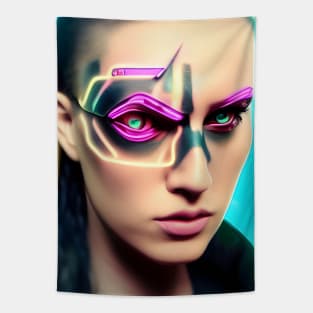 Enhanced Cyberpunk Woman Tapestry