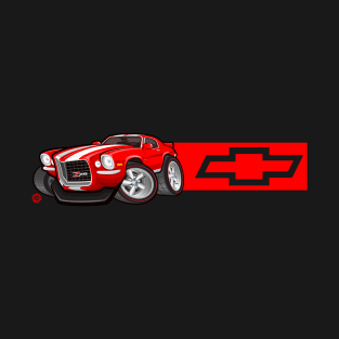 70 Camaro Z28 Muscle Car - Red with Brand Stripe T-Shirt