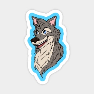 Expressive Grinning Mischievous Wolf Cartoon Head Magnet