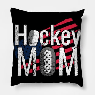 Patriotic Hockey Mom with American Flag Pillow