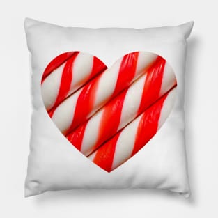 Red and White Candy Cane Christmas Candy Holiday Heart Pillow