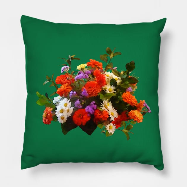 Chrysanthemums - Bouquet with Mums and Daisies Pillow by SusanSavad