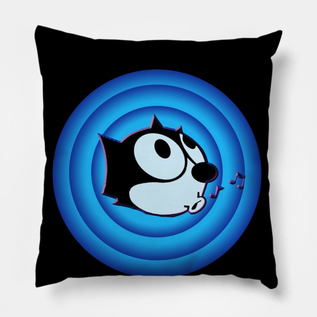 Felix the Cat Comics Whistling Blue Retro TV Musical Notes Pillow by VogueTime