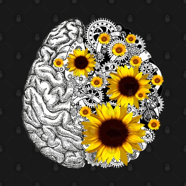 Brain human anatomy,pink sunflowers, mental by Collagedream
