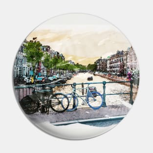 AMSTERDAM, Netherlands Watercolor Cityscape Fine Art Pin