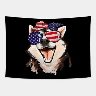 Siberian Husky American Flag Sunglasses July 4th Tapestry