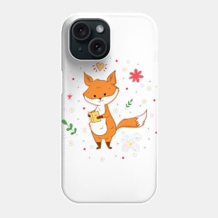 Funny cartoon fox with book Phone Case