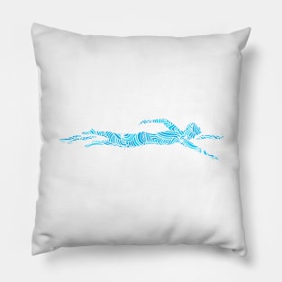 Freestyle Swimmer with Creative Blue Wave Design Gift Pillow