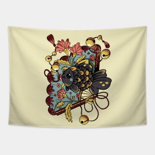 Asian Goldfish with Fan and Pink Flowers Tapestry