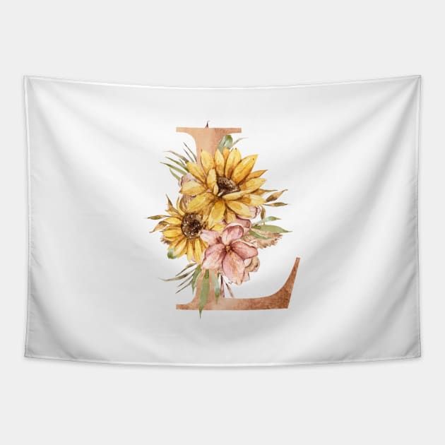 Watercolor sunflower bouquet wedding monogram letter L gift Tapestry by tiana geo