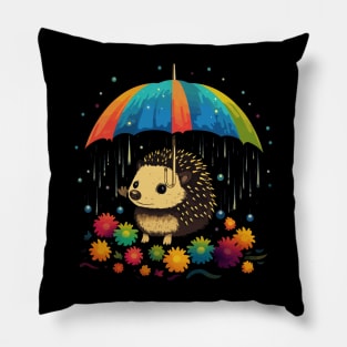 Hedgehog Rainy Day With Umbrella Pillow