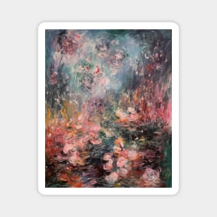 French Garden Reflection Abstract Pink Flowers Magnet