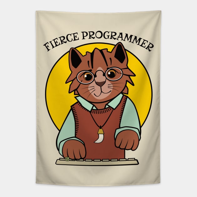 Fierce Programmer Cat Tapestry by Sue Cervenka