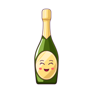 Cartoon Kawaii Champagne Bottle with Smiling Eyes T-Shirt