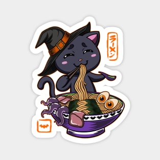 Halloween Kawaii chibi Ramen Magical Witch Black cat monster design Magnet