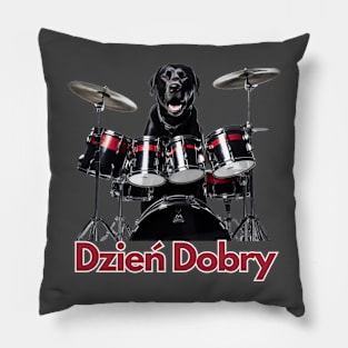 A Polish Black Dog Playing on Drums Pillow
