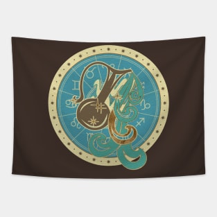 Vintage Aquarius Zodiac Art Tapestry