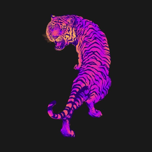 Cyberpunk Neon Pink and Orange Tiger by CRAFTY BITCH