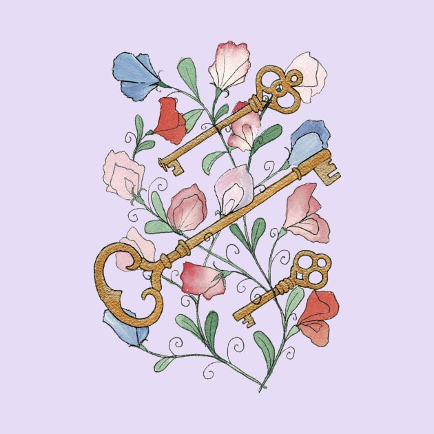 Keys and Flowers Watercolor Illustration by Danica Templeton Art