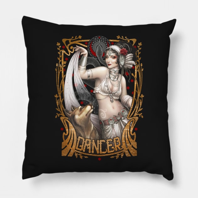 Dancing with wolves - Tribal belly dance Pillow by Medusa Dollmaker