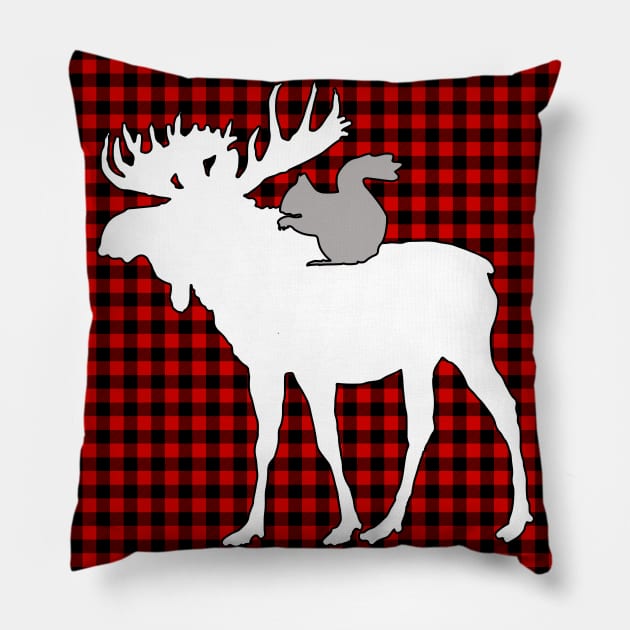 Moose and Squirrel in Plaid Pillow by SOwenDesign