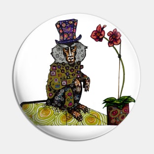 Baboon with Top Hat and Orchid Pin