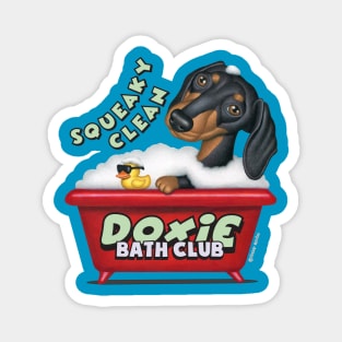 Cute Doxie awesome Black Dachshund in Red Bathtub Magnet