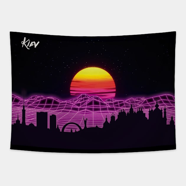 Kiev Outrun Neon Nights Tapestry by Ferrazi