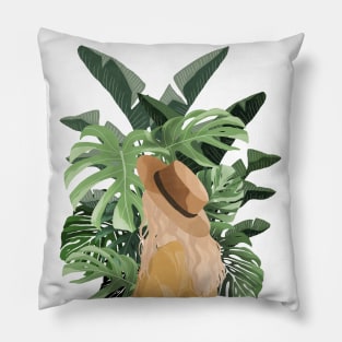 Girl and plant leaves Pillow