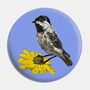 Summertime Chickadee On A Sunflower Pin